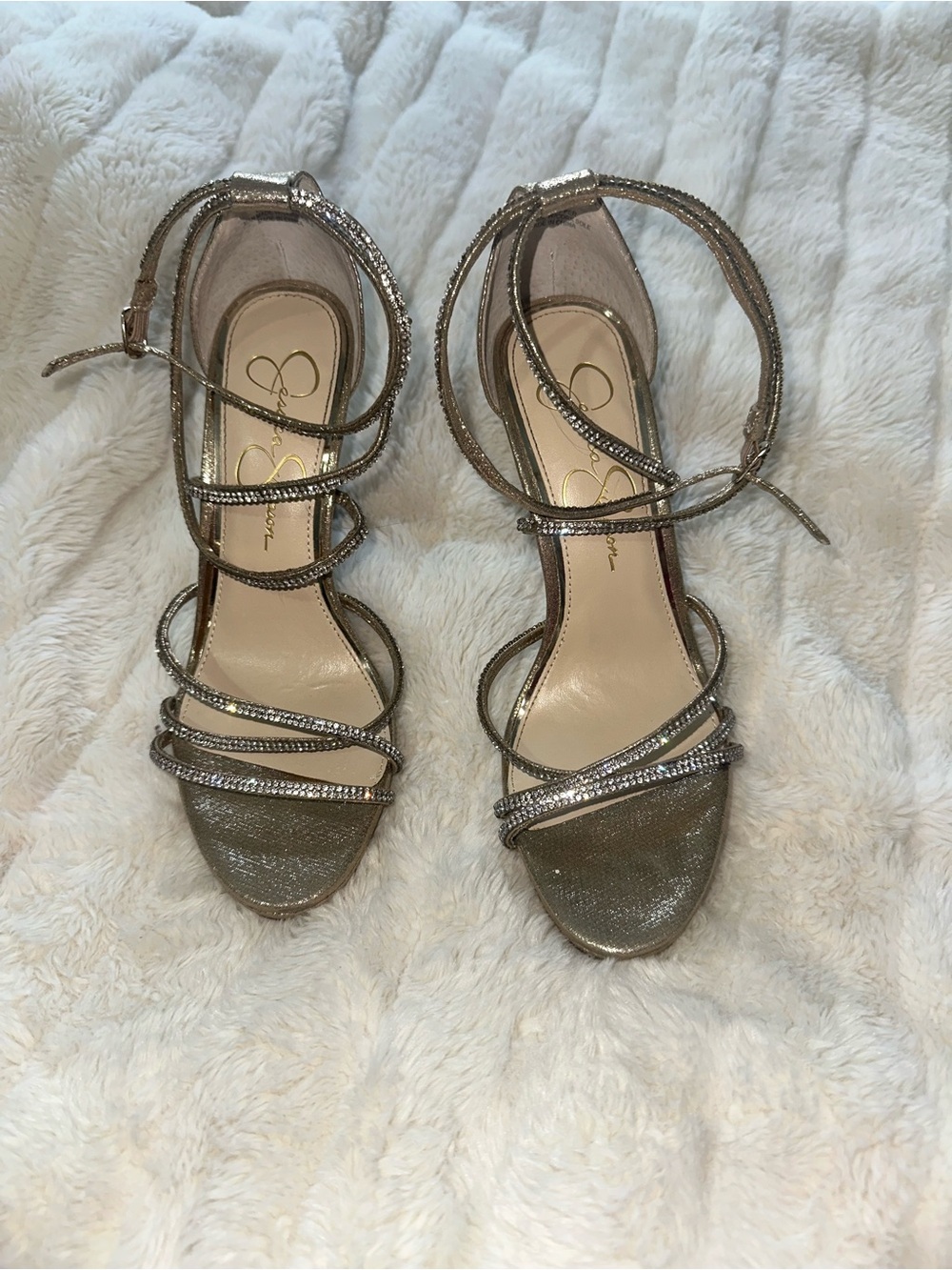 Jessica Simpson Metallic Gold Strappy Ankle-Tie Heels